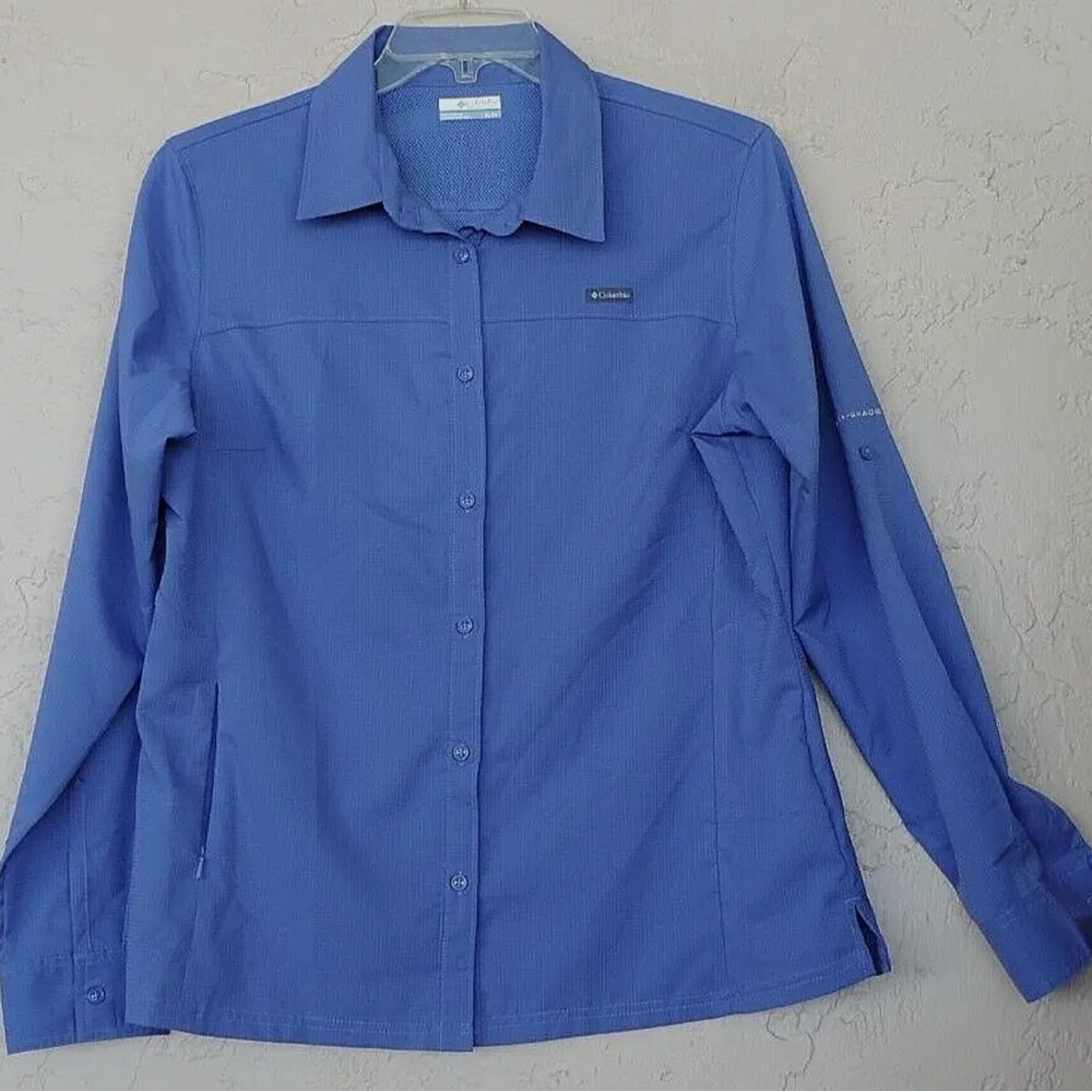 Columbia Sz XL Blue Shirt Top Blouse Zip Pocket Roll up Sleeve Omnishade